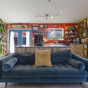 Couch and kitchen