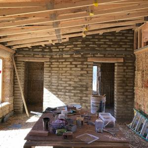 Interior earth block wall in progress